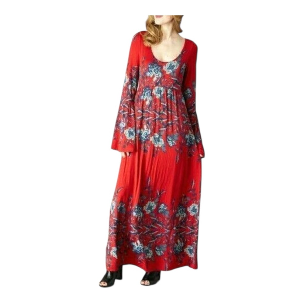 Free People Red Floral Long Sleeve Maxi Dress